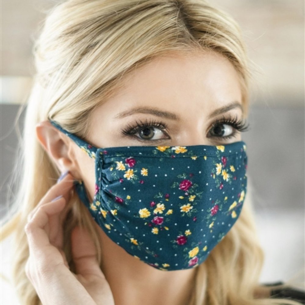 2 for $20! HUNTER GREEN FLORAL PRINT FACE MASK
